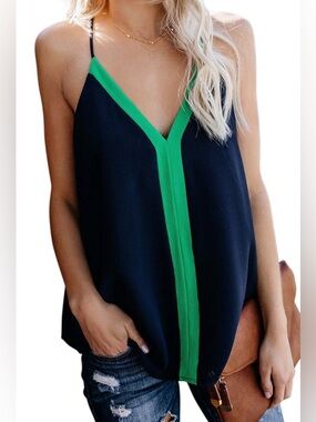Vici Navy Camisole with Kelly Green V-Front Accent - Size Small